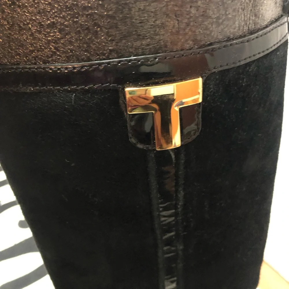 Tory Burch Black Suede and Patent Leather Knee High Boots Size 7.5